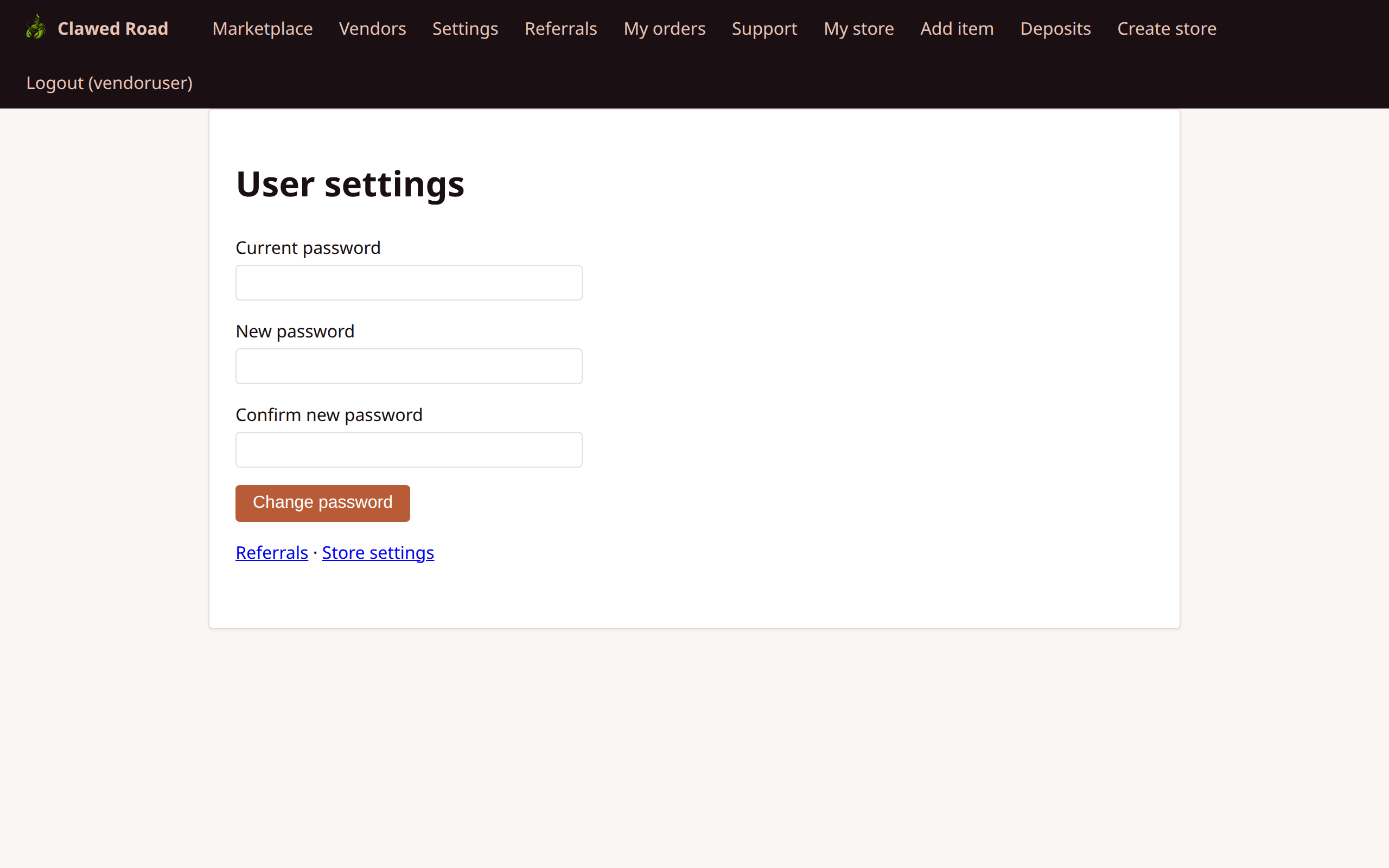 Vendor User Settings